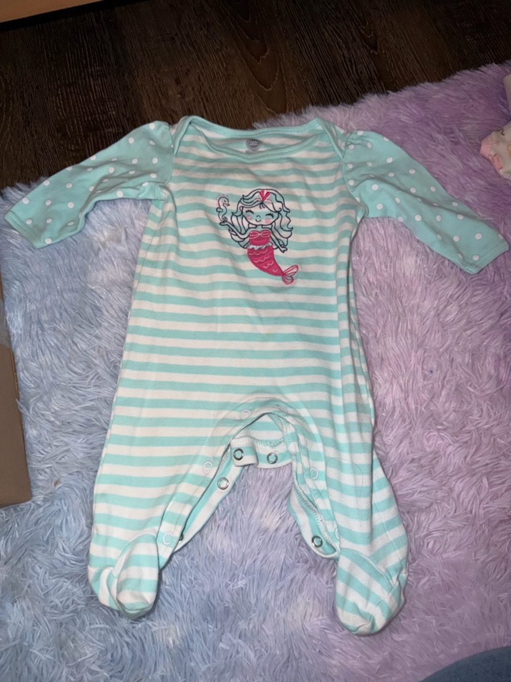 wonder nation Mint & White Striped Mermaid Footed One-Piece